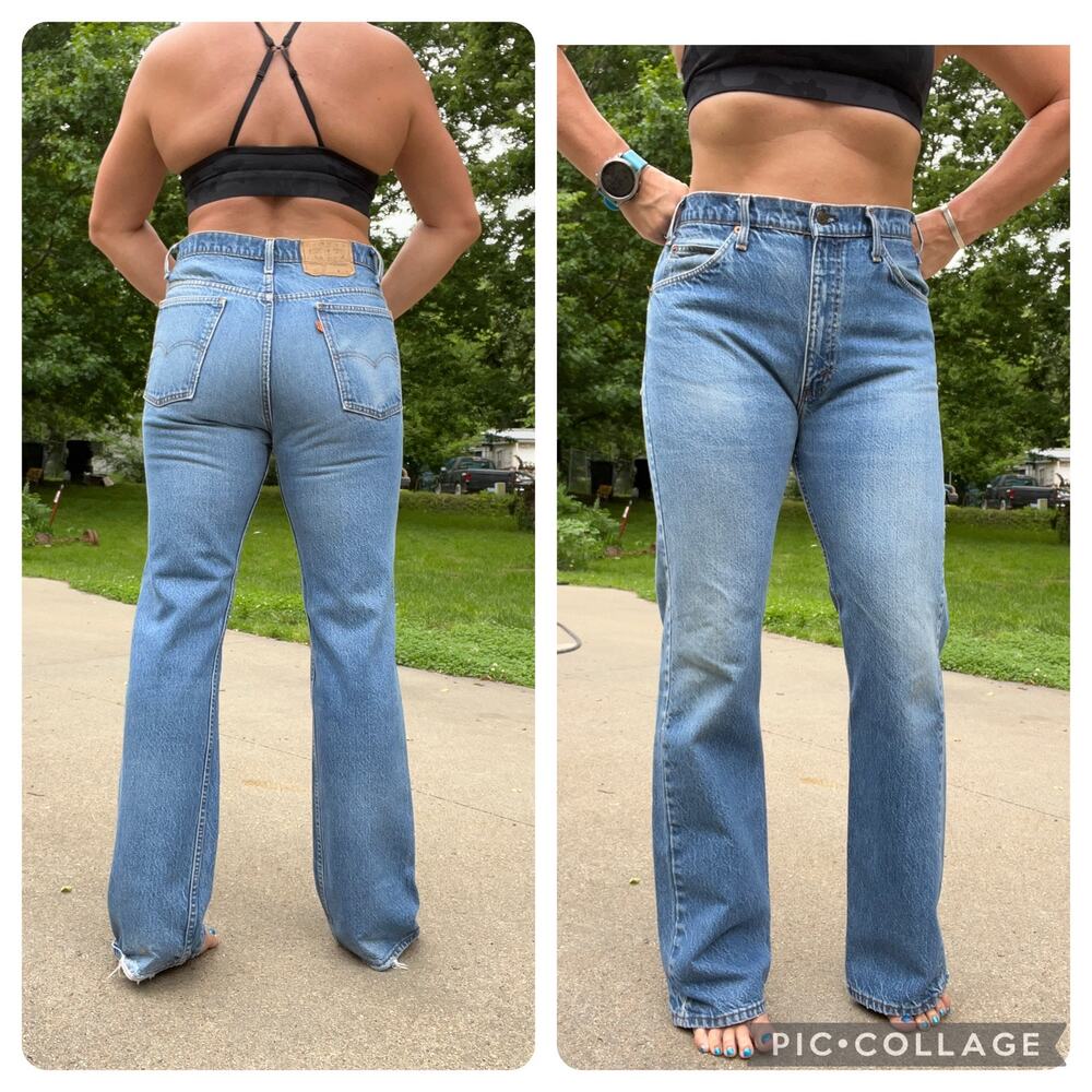 Vintage 80s Levi's 517 Orange Tab Boot Cut Blue Jeans Carolyn Kennedy